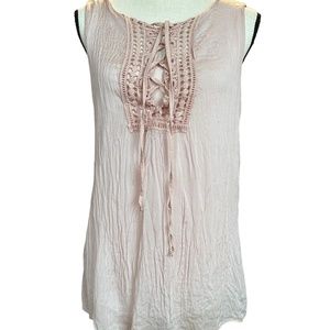 Carla Conti Front‎ Tie Silk Sleeveless Blush Blouse Sz M